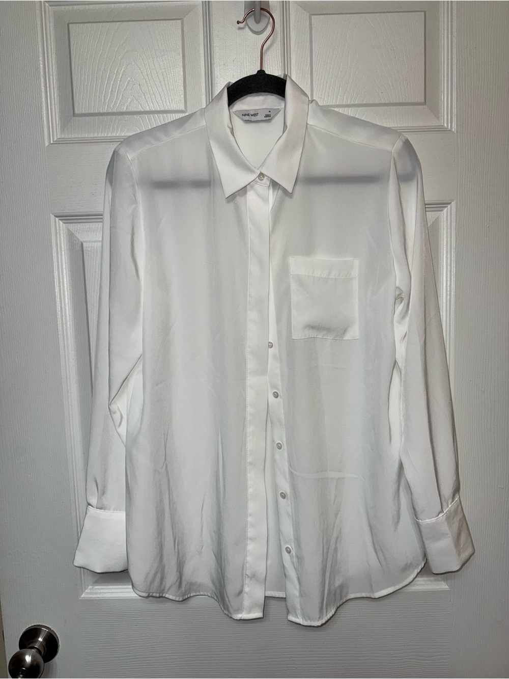 Nine West White Long-Sleeve Tunic Style Button-Down Blouse